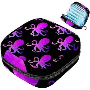 MUOOUM Maandverband Opbergtas, Paars Octopus Patroon Menstruatie Cup Pouch, Draagbare Maandverband Pads Opbergzakken Vrouwelijke Menstruatie Eerste Menstruatie Tas voor Tiener Meisjes Vrouwen Dames