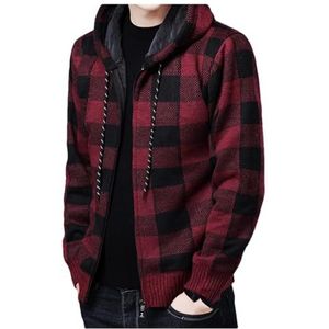 Mannen Hooded Knit Vest Winter Fleece Verdikte Warme Rits Wol Trui Jas Mannen Kleding Casual Jas, Bordeaux, XS