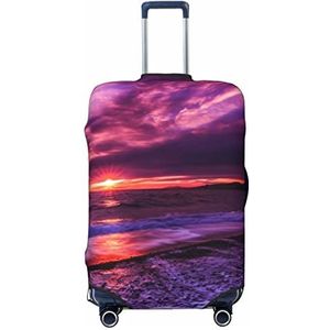 TOMPPY Roze strand zonsondergang bedrukte bagage cover anti-kras koffer beschermer elastische koffer cover past 45-32 inch bagage, Zwart, Medium
