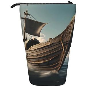 Bxzpzplj Tropische Bloem Papegaai Print Polyester Etui Telescopische Briefpapier Opbergtas Draagbare Cosmetische Opslag, Oude Viking Boot, Eén maat