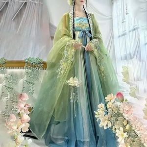 AJOHBM Jurk Vrouwen Oude Traditionele Borduurwerk Hanfu Vrouwelijke Halloween Fairy Cosplay Kostuum Hanfu Gradiënt Groene Jurk