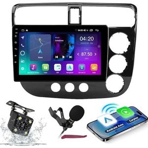 Android 14 Autoradio Navi voor H-onda CIVIC 2000-2006 9 ""Schermradio met draadloze carplay Android Auto GPS Navigatieondersteuning Bluetooth 5.0 HIFI FM 5G-WiFi SWC MIC-camera,M200s