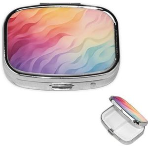 Pillendoos met 2 vakken, kleine pillendoos voor handtas en tas, reispillendoos, regenboog, mooie medicijnorganizer voor vitaminen, visolie