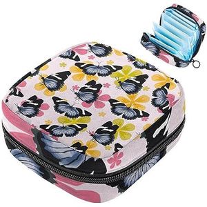MUOOUM Kleurrijke Vliegende Vlinder Bloemen Maandverband Opbergtas Draagbare Menstruatie Tas Voor Vrouwen Tiener Meisjes Menstruatie Cup Pouch Nursing Pad Houder