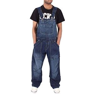 DianShaoA Jeans Mens Losse Denim Verstelbare Band Stonewash Tuinbroek Kunker King Size Overalls, Donkerblauw, M