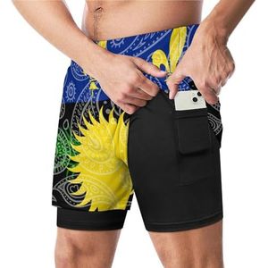 Paisley Guadeloupe Vlag Grappige Zwembroek met Compressie Liner & Pocket Voor Mannen Board Zwemmen Sport Shorts