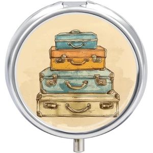 Koffer Retro Stijl Pillendoos Mini Pillendoosje Pocket Pil Case voor Mannen Reizen Pillendoos Leuke Pil Organizer 3 Compartiment Geneeskunde Pil Organizer Pil Container Pil Houder
