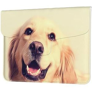 Mooie Gouden Hond Print Lederen Laptop Sleeve Case Waterdichte Computer Cover Tas Voor Vrouwen Mannen