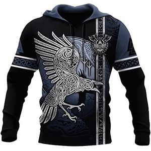 Noorse Odin's Crow Tattoo Viking Hoodie, Heren 3D Digital Compass Print Zipper Pullover Jacket, Unisex Herfst Casual Plus Size Sweatshirt Met Lange Mouwen S-5XL