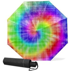 GISPOG Automatische opvouwbare paraplu, regenboog tie-dye schilderij, waterdichte compacte zon en regen reisparaplu's voor dames en heren, 1 kleur, Eén maat