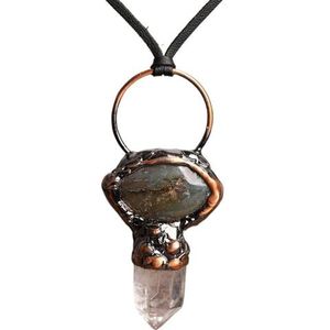 Unique Women Necklace Jewelry Natural Amethysts Quartz Black Tourmaline Stone Leather Necklace For Women Jewelry Gift (Color : Labradorite Crystal)