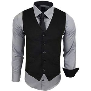 Baxboy RN-44-HWK Herenhemd met vest, stropdas, pak, zakelijk, bruiloft, vrije tijd, overhemden, set naar keuze, grijs, S