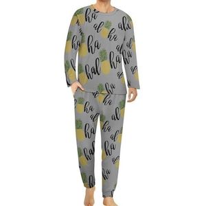 Hawaii Aloha Pineapple herenpyjama, loungewear, lange mouwen, bovendeel en onderbroek, 2-delig