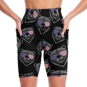 Bear Amerikaanse vlag zonnebril dames yoga biker shorts hoge taille workout broek met zakken