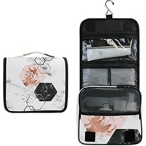 Hexagon Art Eenvoud Keramisch Marmer Hangend Opvouwbaar Toilettas Cosmetische Make-up Tas Reizen Kit Organizer Opbergzakken Case voor Vrouwen Meisjes Badkamer