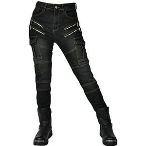 HOMDECR Slim Fit Motorjeans voor dames, met beschermers, knie- en heupbeschermers, stretch, slim fit, denim, motorbroek, cargo, motorjeans, beschermende broek, bikerbroek, zwart, L