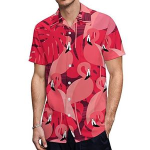 Roze flamingo's met palmbladeren heren Hawaiiaanse shirts korte mouw casual shirt button down vakantie strand shirts 5XL