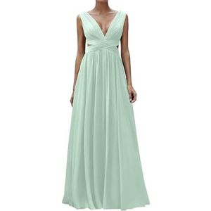 Diepe V-hals Prinses Bruidsmeisjes Jurken Chiffon Galajurken met Split Formele Avondjurk ZM195, Lichtgroen, 32