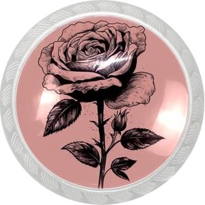 lcndlsoe Elegante en veelzijdige set van 4 ronde transparante kast knop lade handgrepen keukenkasten, roze en zwarte roos