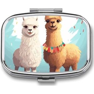 Llama Alpaca Travel Pill Organizer Een dagelijkse pillendoos voor supplementen pillendoosje met 2 compartimenten, handig voor het dragen en bewaren van medicijnendoos