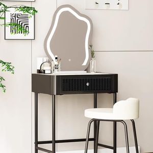 Kaptafel, Kaptafel Met Laden Make-up Make-uptafel Met Spiegel Helderheid Verstelbaar Met Kruk Eigentijds Metaal(Noir,60cm)