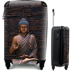 MuchoWow® Koffer - Boeddha - Buddha beeld - Bruin - Spiritueel - Meditatie - Past binnen 55x40x20 cm en 55x35x25 cm - Handbagage - Trolley - Fotokoffer - Cabin Size - Print