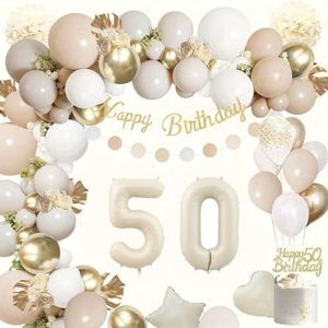 FeestmetJoep 50 jaar feestpakket Beige / Goud 76-delig - 50 jaar verjaardag versiering - 50 jaar slingers - 50 jaar ballonnen - Feestversiering voor man & vrouw Groen / Goud
