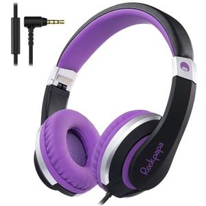 Rockpapa I20 Opvouwbare hoofdtelefoon hoofdtelefoon met microfoon voor kinderen jongens meisjes, iPad iPod, Samsung Galaxy, Huawei MediaPad, Android-tablets, cellphones PC zwart violet