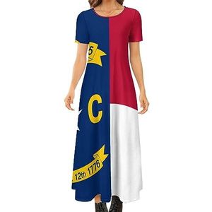 North Carolina vlag dames zomer casual korte mouw maxi-jurk ronde hals bedrukte lange jurken 5XL