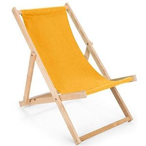 N/4 Ligstoel van hout, inklapbaar, kleur geel, klapstoel, zonnestoel, strandstoel, tot 100 kg, tuinligstoelen, frame in natuurlijke kleur