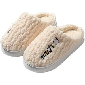 JadeRich Unisex Zachte Krullend Fleece Huispantoffels Memory Foam Gewatteerde Effen Kleur Indoor Schoenen Voor Vrouwen Mannen, Beige, 3.5/4.5 UK