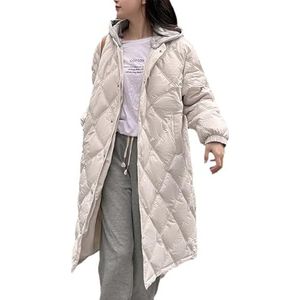 Dames Lange Gewatteerde Winterjas Met Capuchon en Zakken, Dikke Winddichte Buitenjas(White,XXL)