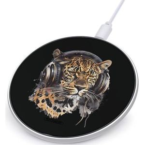 Luipaard met Hoofdtelefoon Leuke Oplader Pad 10 W Ronde Snelle Opladen Stand met Usb-kabel voor Meerdere Model Telefoon