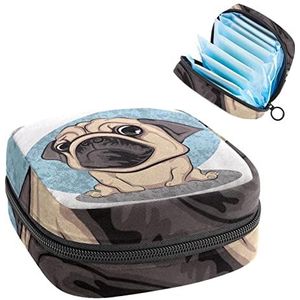schattige mopshond periode zakje draagbaar, tampon opbergtas voor maandverband, Meerkleurig, 4.7x6.6x6.6 in/12x17x17 cm