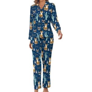 Marineblauwe vos dames pyjama set bedrukte pyjama set nachtkleding pyjama loungewear sets XL