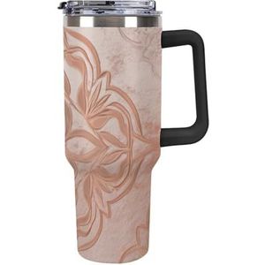 FZQVSGW 304 oz beker met rietje, 304 roestvrijstalen waterfles met handvat, reismok, herbruikbare auto roségouden beker voor thuiskantoor buiten geschikt