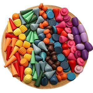 Danlai 162 Pcs Losse Onderdelen Spelen Materialen Houten Regenboog Stapelen Speelgoed, Voorschoolse Leren Educatief Vorm Sorteren Zintuiglijke Spelen Montessori Speelgoed