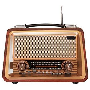 Orolotay Draagbare Houten Retro Radio Draadloze Bluetooth Speakers HIFI Stereo AM/FM Radio Speler USB TF AUX MP3, Mahonie Kleur