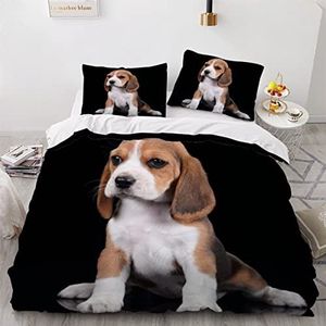 Hond Dekbedovertrek Set Eenpersoons Kids Bed 3D Gedrukt Leuke Beagle Beddengoed Set Zwart 3 Stuks Quilt Cover Puppy Zachte Microfiber Huisdieren Dekbedovertrek Met Rits