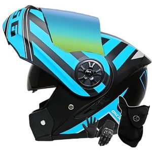 Motorhelm Systeemhelm Modulaire Helm Geïntegreerde Motorhelm Met Dubbel Vizier DOT/ECE-Gecertificeerde Bromfiets-Scooterhelm Voor Volwassenen Dames Heren J,L/59-60CM