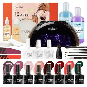 Mylee Massive Kit, professionele gellakset, Grande LED-lamp, 8 kleuren, top- en basislaag, 5-in-1 builder gel, voorbereidingsgereedschap, nagelolie