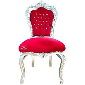 Accentstoel fluweel rood Franse eetkamerstoel in Louis XV stijl barok rococo nostalgie stoel in zilveren afwerking rood fluweel voor eetkamer thuis decor