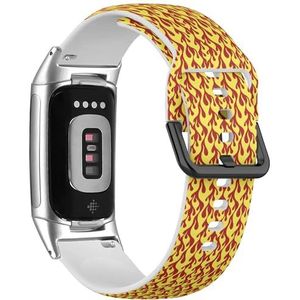 RYANUKA Zachte sportband compatibel met Fitbit Charge 5 / Fitbit Charge 6 (geel vuur vlammen op rood) siliconen armband accessoire, Siliconen, Geen edelsteen