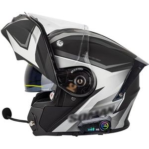 Integraalmotorhelm met intern vizier en Bluetooth-luidspreker Opklaphelm DOT/ECE goedgekeurde modulaire motorhelm voor heren Dames Dirt Bike Racing 6,XL(61-62CM)