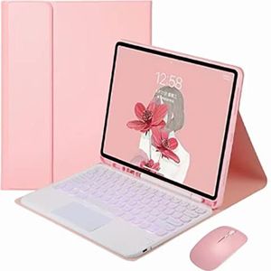 Toetsenbordhoes voor Samsung Galaxy Tab S10 FE Plus 13.1 inch 2025, Magnetisch Afneembaar Draadloos Achtergrondverlichting Toetsenbord met Bluetooth Muis,Roze
