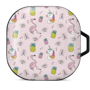 Eenhoorn Flamingo Ananas Oordopjes Hoesje Compatibel met Samsung Hard Shell Beschermhoes Zwart-Stijl
