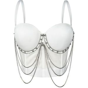 LoprNsdgt Dames Kwastje Ketting Afneembare Schouderband Camisole Uitgaans Crop Corset Tops,Wit,L