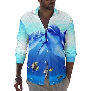 Marine Life, Dolphin, Fish Coral mannen button down shirt met lange mouwen casual strand tops met zak normale pasvorm