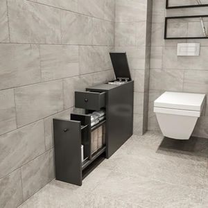 [en.casa] Badkamerkast Birkenes niskast toiletkast smalle badkamerkast multifunctionele kast voor badkamer, keuken 60x19x55 cm antraciet