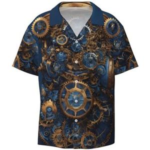 YJxoZH Gears Klok Bronzen Eeuw Print Heren Jurk Shirts Casual Button Down Korte Mouw Zomer Strand Shirt Vakantie Shirts, Zwart, L